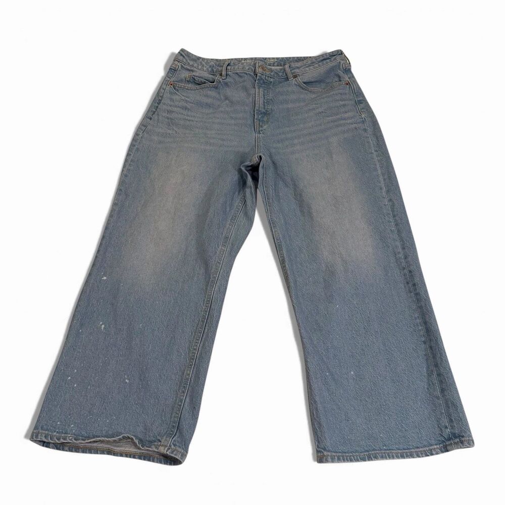 Old‎ Navy Jeans Womens Blue High Rise Sky Hi Wide Leg Paint Splatter Size 14